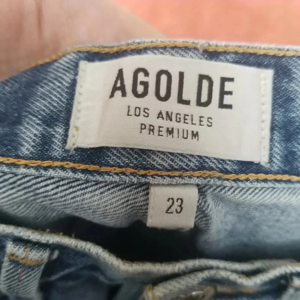 đ
şAGOLDE High Rise Button Fly Distressed Jean Shorts 23 - Picture 6 of 10